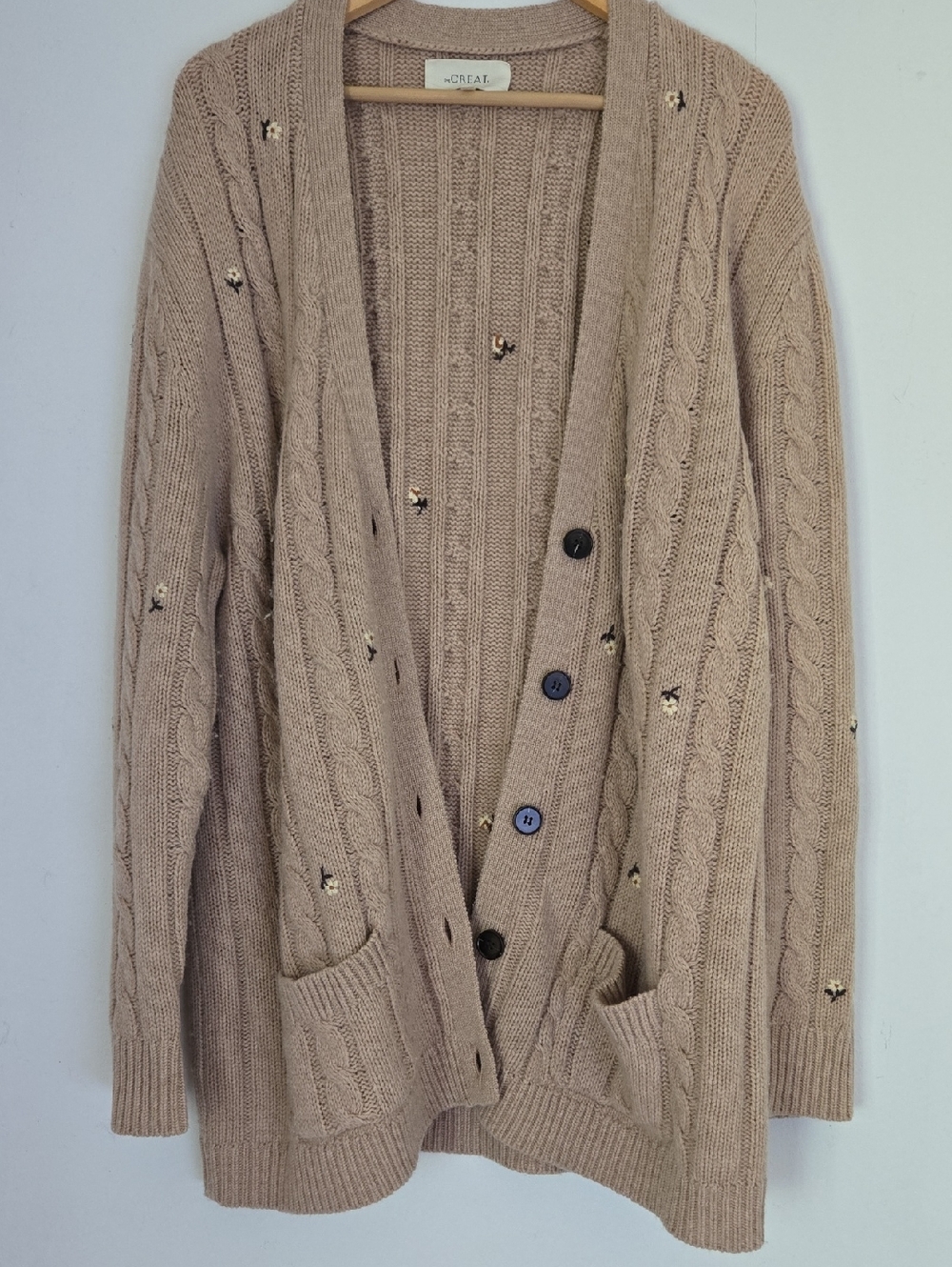 THE GREAT. Oversized Slouchy Daisy Cable Knit Cardigan Sweater - Sz 1